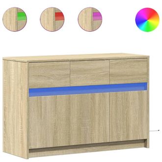 Berkfield Home TV Cabinet with LED Sonoma Oak 91x34x61 cm Engineered Wood in Light Oak | Size: 91 x 34 x 61 cm