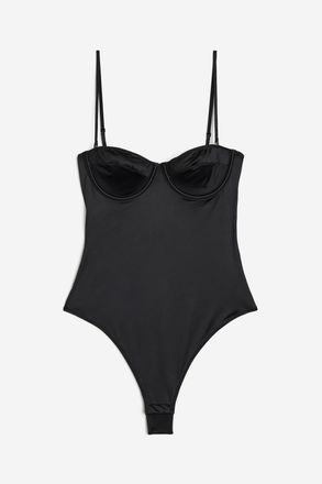 H&M Balconette-Tangabody aus Satin - Schwarz
