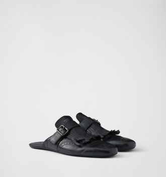 Prada Shuffle fringed monk strap leather mules
