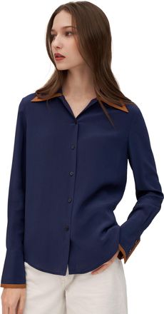 LilySilk Contrast Piping Silk Willow Shirt for Women