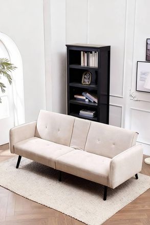 Living and Home Modern 3- Seater Cotton Sofa Bed in Beige