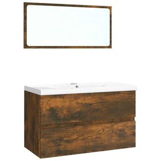 vidaXL Set De Muebles De Ba&ntilde;o Madera Contrachapada Color Roble Ahumado Vidaxl