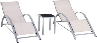 OUTSUNNY 3 Pieces Lounge Chair Set Garden Sunbathing Chair w/ Table Silver