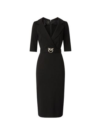 Pinko Tailored Black Midi Dress With V-Neckline And Decorative Belt