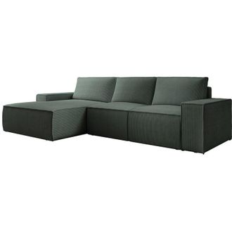 Vente-Unique Vente-unique - Grande divano letto angolo a sinistra in Velluto a coste Verde - amelia