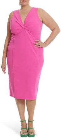 Donna Morgan Front Twist Midi Dress in Electric Pink at Nordstrom Rack, Size 18W