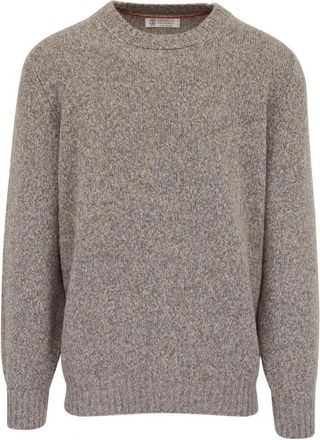 Brunello Cucinelli Gebreide trui met ronde hals - Heren - Ronde hals truien - Grijs - 3XL - Kasjmier - Truien & Vesten