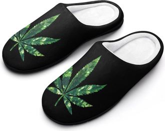 Generic Abstract Weed Womens Cotton Slipper Comfortable Cozy Plush Slippers Anti-Skid Indoor House Closed Toe Shoes