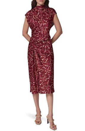 DKNY Cinched Waist Burnout Midi Dress in Black Cher at Nordstrom, Size 16