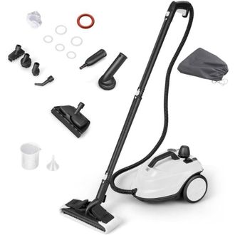 Costway Pulitore a vapore multiuso da 2000 W con 13 accessori e manometri, scopa a vapore con ruote da 5 bar con serbatoio da 1,8 l, bianco