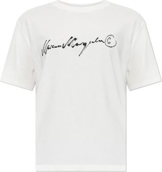 Maison Margiela Logo T-shirt - Dames - T-shirts - Wit - M - Katoen - Tops