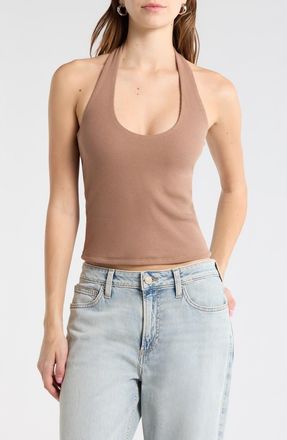 Abound Rib Knit Halter Top in Brown Fresco at Nordstrom Rack, Size X-Large