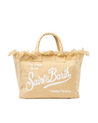 MC2 Saint Barth Cotton Canvas Tote Bag with Fringed Edges and Printed Logo