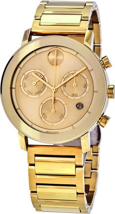 Movado Bold Chronograph Quartz Gold Dial Mens Watch 3600682