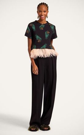 La DoubleJ La Scala Tee With Feathers in Lemuria Black at Nordstrom, Size X-Small