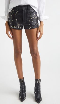 R13 Studded Five-Pocket Leather Shorts in Black With Studs at Nordstrom, Size 28