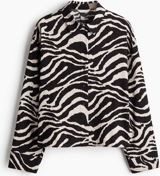 H&M Linen-blend Shirt in Black/zebra Print at Nordstrom, Size Xx-Large