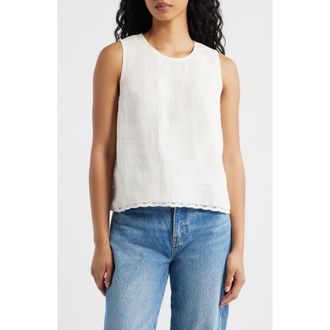 Madewell Lace Trim Pleated Linen Shell Top in Ivory Linen at Nordstrom, Size Xx-Large
