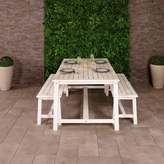 Charles Bentley Acacia White Washed Wooden Bench Dining Set - 4-6 Seater Set in Natural