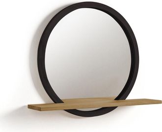 HOGAR 24 Hogar24 - Turin - Espejo De Pared Redondo Con Estante De Madera, Color Negro Y Encerado. Medida: Di&aacute;metro De 60 Cm