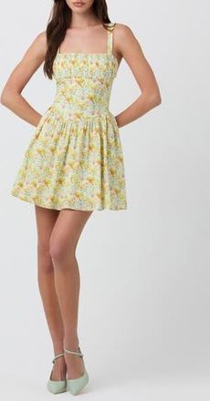 ASTR the Label Ruched Bodice Cotton Dress in Yellow Floral at Nordstrom Rack, Size X-Large
