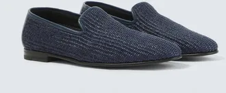 Manolo Blahnik Mario leather-trimmed raffia loafers