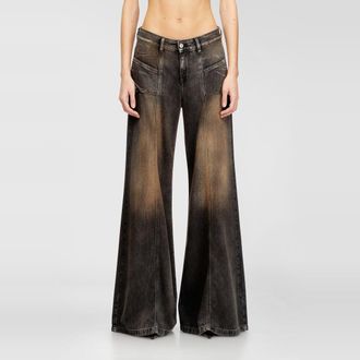 Diesel Flare Jeans Low Waist D-Akii, Black/Dark grey, Zip fly