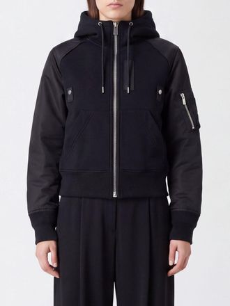 sacai Nylon and Twill Zip-Up Hoodie with High Neck