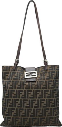 Fendi Brown Canvas Leather Shoulder Bag Tote Bag (Pre-Owned)