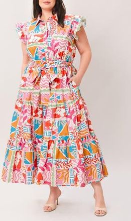 Flying Tomato Printed Maxi Shirtdress in Multi Print at Nordstrom Rack, Size 3 X