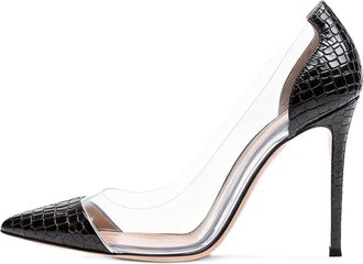 EDEFS Womens Clear Heels Stiletto High Heels Pointed Cap Toe Court Shoes Slip-on Pumps Transparent Dress Shoes 4 Inch Crocodile Black UK10
