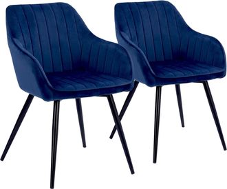 Happy Garden Juego De 2 Sillas De Terciopelo Azul Bertille