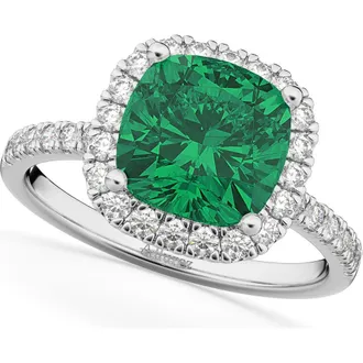 Allurez Cushion Cut Halo Lab Emerald & Lab Diamond Engagement Ring 14k in 3.11Ct/white Gold at Nordstrom, Size 8.5