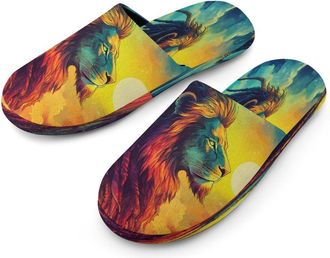 Generic Reggae Lion Mens Cotton Slippers Memory Foam Comfort House Shoes Winter Indoor Slipper for Hotel Casa Spa