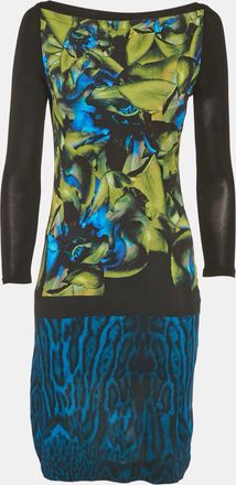 Roberto Cavalli Black/blue Printed Jersey Mini Dress
