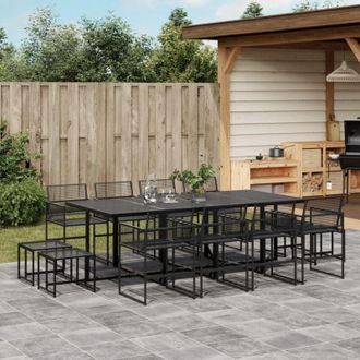 vidaXL Set De Comedor De Jard&iacute;n 13 Pzas Rat&aacute;n Sint&eacute;tico Negro Vidaxl
