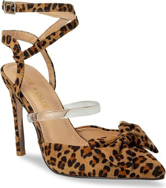 Chase + Chloe by Intouch Footwear Chase & Chloe Halston Pointed Toe Ankle Strap Pump in Leopard Suede at Nordstrom Rack, Size 5.5