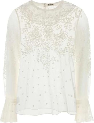 Bode Witte Mesh Middlemist Blouse - Dames - Blouses - Wit - M - Nylon - Overhemden