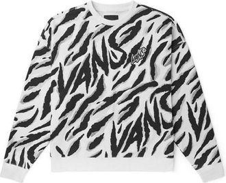 Vans Tiger Stripes Pattern Round Neck Pullover White Black VN0002BPYM8