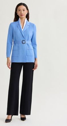 Misook Belted Tonal Flat Knit Jacket in Tranquil Blue at Nordstrom, Size Xx-Large