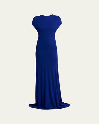 Tom Ford Cap-Sleeve Backless Trumpet Gown