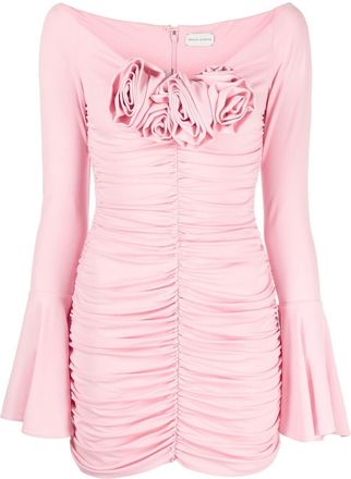 Magda Butrym rose-appliqu&eacute;d ruched minidress - women - Elastane/Viscose - 38 - Pink