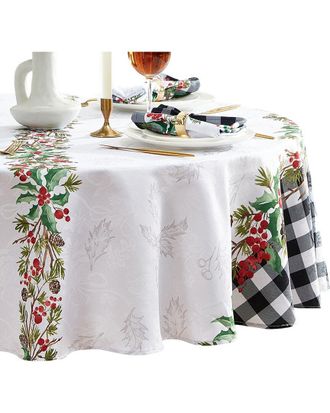 Elrene Holly Farmhouse Charm Holiday Fabric Tablecloth -Round