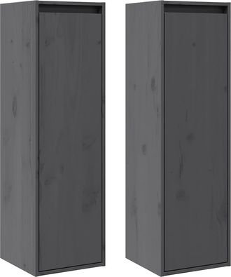 vidaXL Vidaxl - Armarios De Pared 2 Uds Madera Maciza Pino Gris 30x30x100 Cm