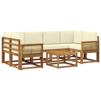 vidaXL Conjunto De Sof&aacute;s De Exterior 7 Pcs Natural Y Crema Poli&eacute;ster Vidaxl