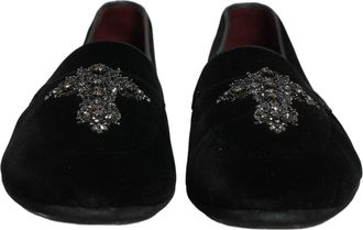 Dolce & Gabbana Mens Black Suede Embellished Dress Loafers Shoes Leather