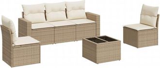 vidaXL Juego De Sof&aacute;s Jard&iacute;n Con Cojines 6 Pzas Rat&aacute;n Sint&eacute;tico Beige Vidaxl