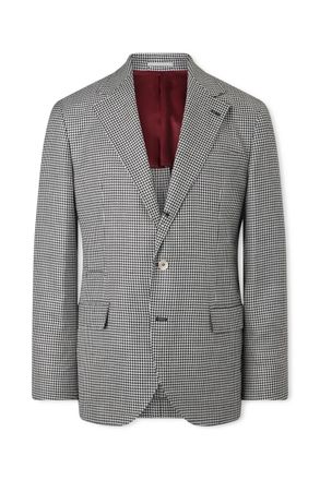 Brunello Cucinelli Houndstooth Wool, Linen and Silk-Blend Blazer