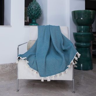 Febronie Manta plaid algod&oacute;n azul petr&oacute;leo 160x250