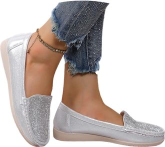 Generic Rhinestone Womens Sparkly Orthopedic Loafers, Glitter Slip on Shoes, Comfortable Daily Shoes for Women, Stylish Elegant for Daily Wear Commute (Sliver